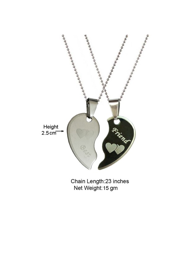 Two Pieces Couple Heart Shape Necklace by Menjewell 